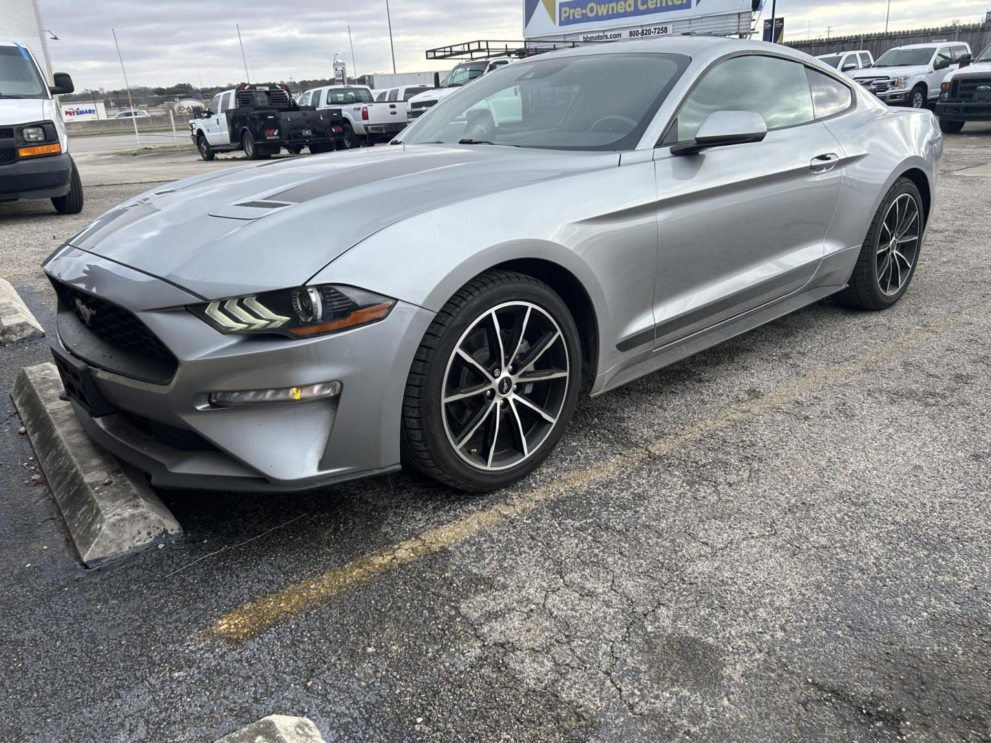 2021 Silver Ford Mustang EcoBoost Coupe (1FA6P8TH7M5) with an 2.3L L4 DOHC 16V engine, located at 1687 Business 35 S, New Braunfels, TX, 78130, (830) 625-7159, 29.655487, -98.051491 - Photo#0