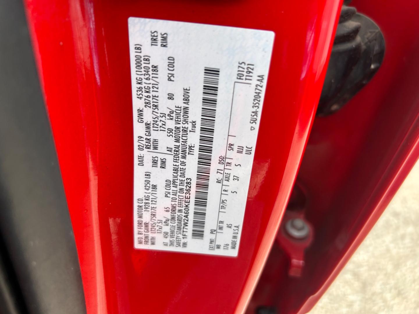 2019 Red Ford F-250 SD Lariat Crew Cab Long Bed 2WD (1FT7W2A60KE) with an 6.2L V8 OHV 16V engine, 6A transmission, located at 1687 Business 35 S, New Braunfels, TX, 78130, (830) 625-7159, 29.655487, -98.051491 - Photo#14