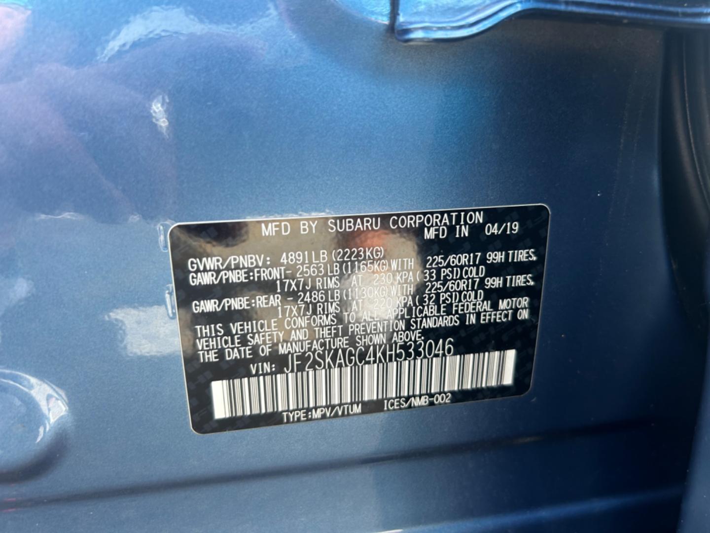 2019 Blue Subaru Forester Premium (JF2SKAGC4KH) with an 2.5L H4 SOHC 16V engine, CVT transmission, located at 1687 Business 35 S, New Braunfels, TX, 78130, (830) 625-7159, 29.655487, -98.051491 - Photo#13