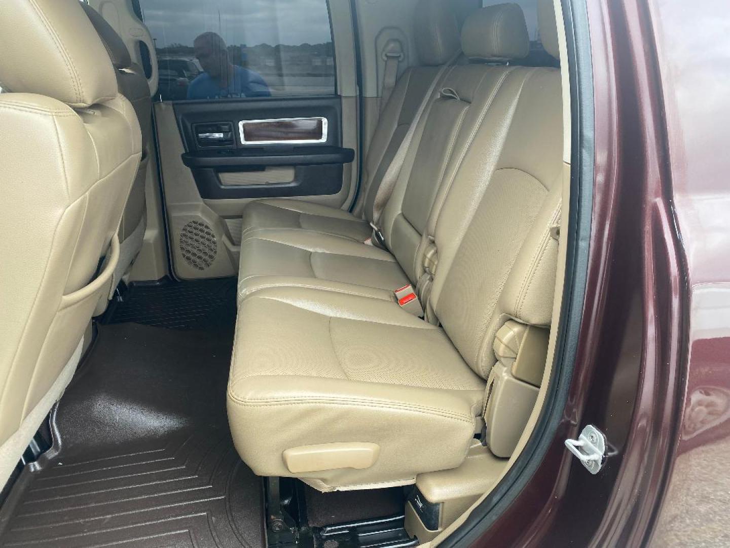 2012 Maroon /Tan Dodge Ram 3500 Laramie Mega Cab 4WD (3C63D3ML2CG) with an 6.7L L6 OHV 24V TURBO DIESEL engine, 6-Speed Automatic transmission, located at 1687 Business 35 S, New Braunfels, TX, 78130, (830) 625-7159, 29.655487, -98.051491 - Photo#6