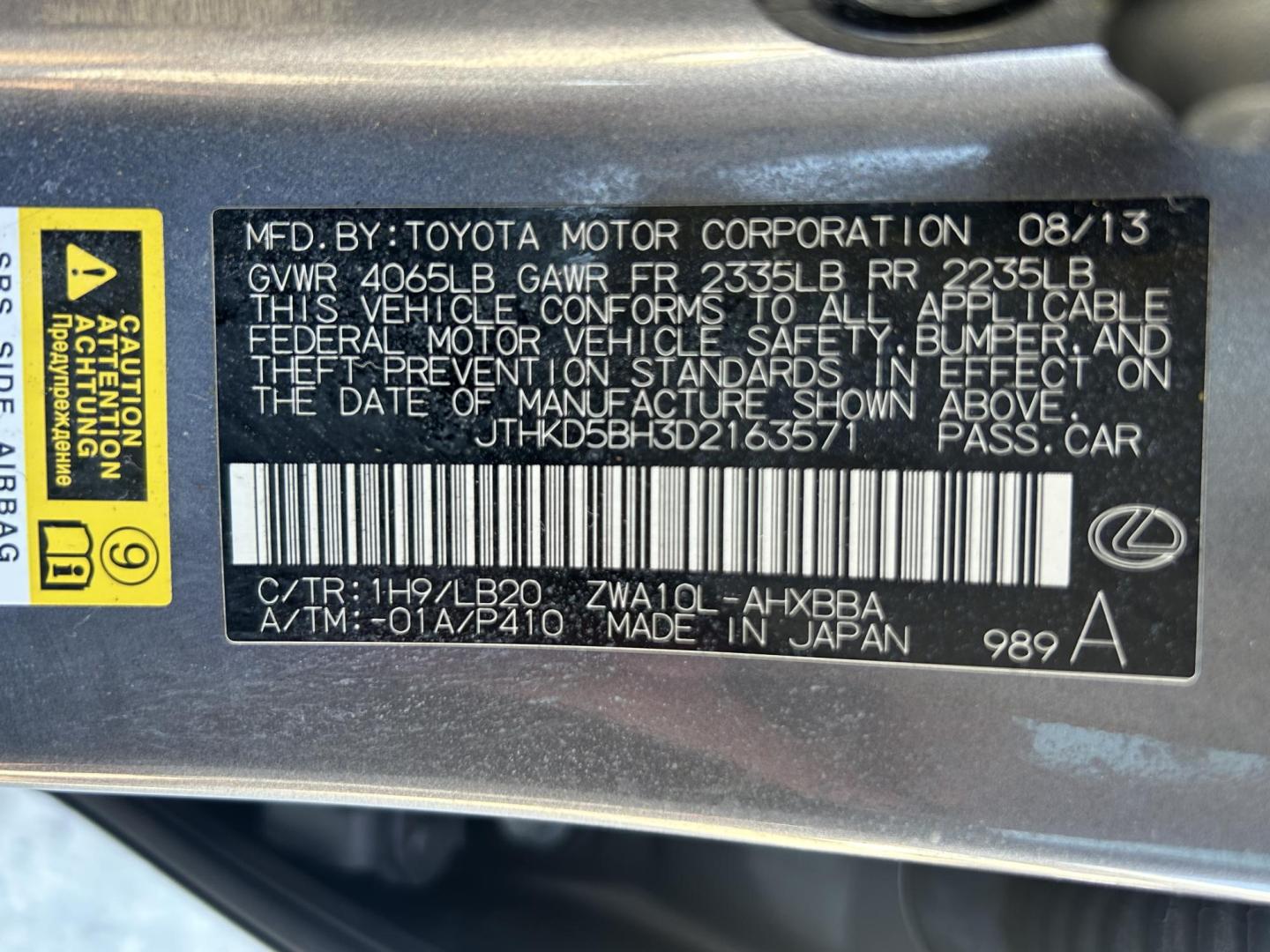 2013 Grey Lexus CT 200h Base (JTHKD5BH3D2) with an 1.8L L4 HYBRID engine, Continuously Variable Transmission transmission, located at 1687 Business 35 S, New Braunfels, TX, 78130, (830) 625-7159, 29.655487, -98.051491 - Photo#14